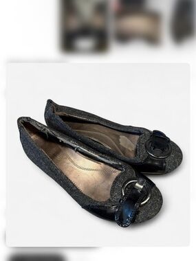 Naturalizer Black Denim-Textile Ballet Flats with Buckle